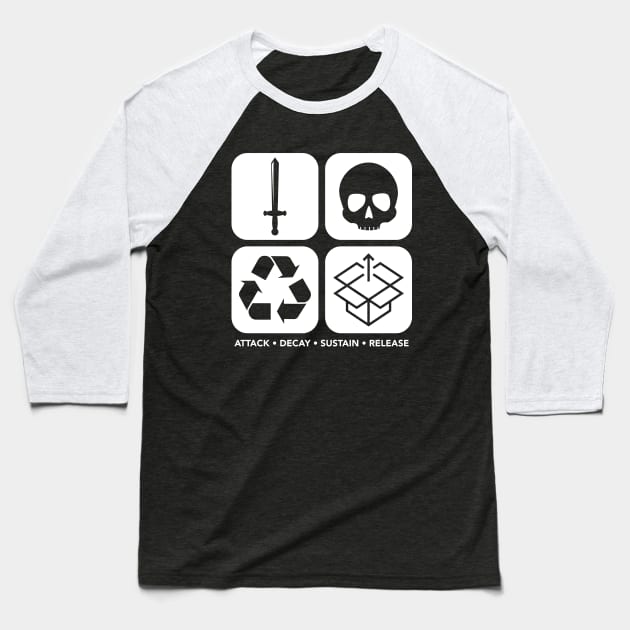 Attack Decay Sustain Release Icons Baseball T-Shirt by kingegorock